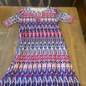 Chico's Pink & Blue Ikat Short Sleeve Top